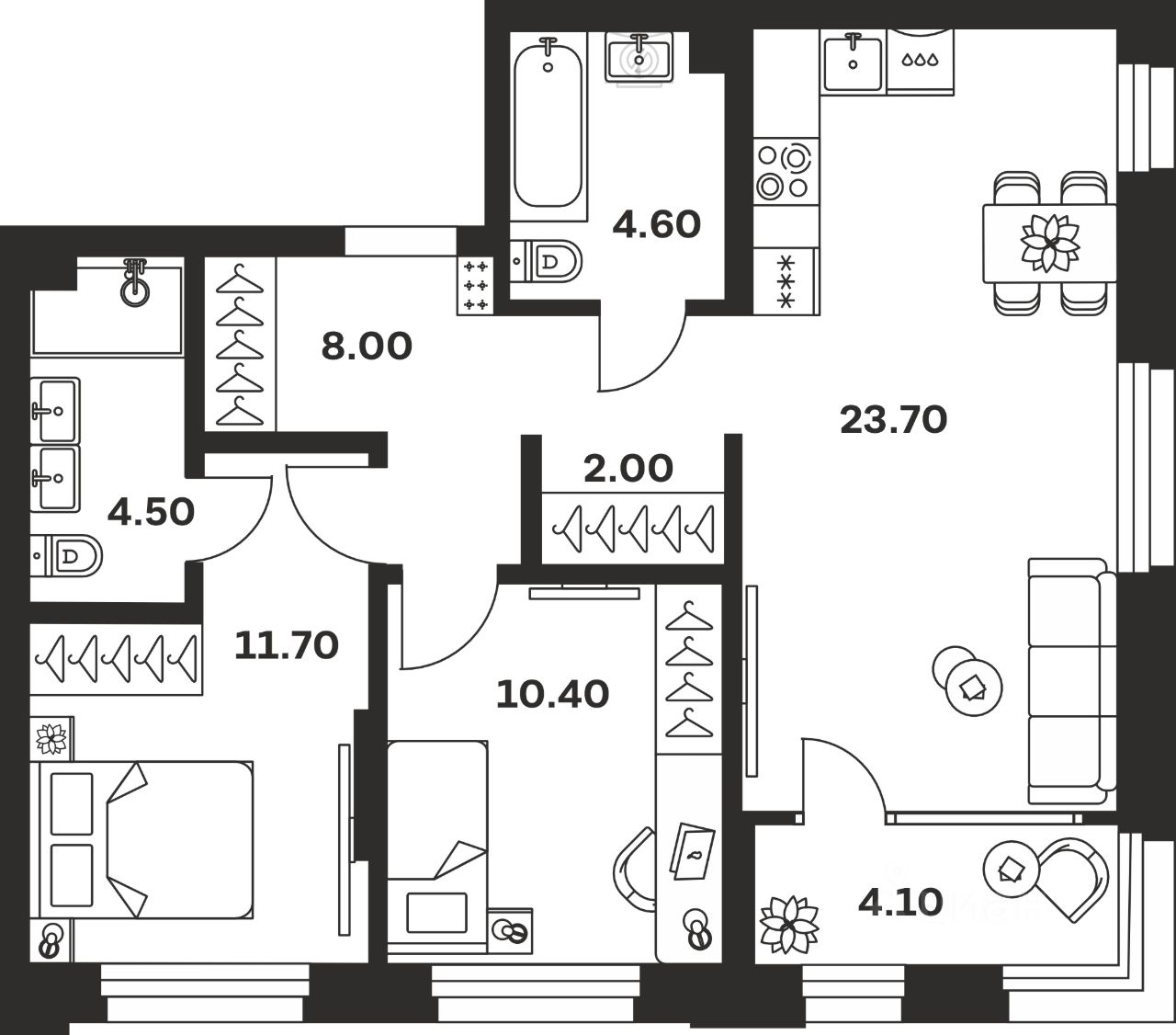 2-комн.кв., 69 м², 2/24 этаж