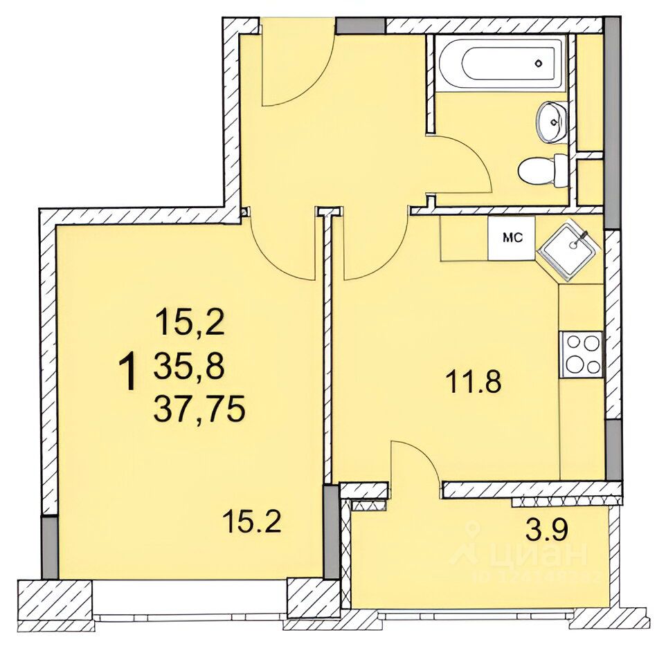 Планировка этой квартиры по данным Циан