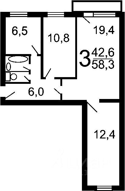Планировка этой квартиры по данным Циан