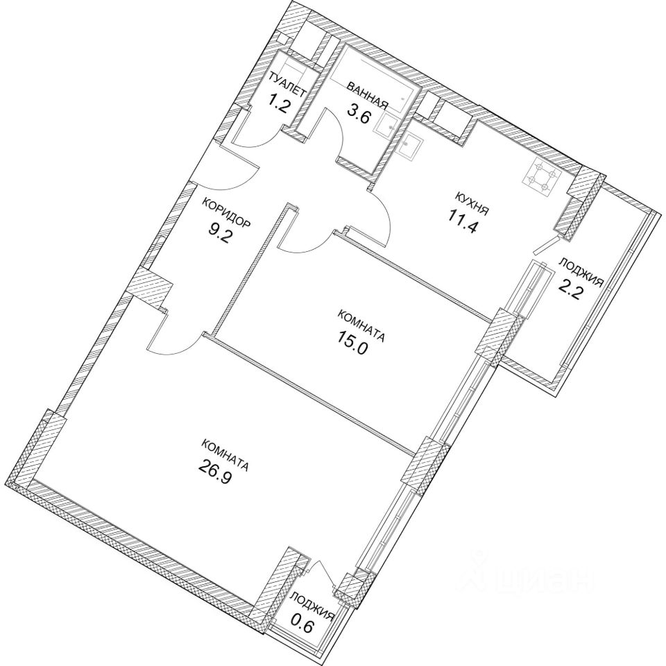 Планировка этой квартиры по данным Циан