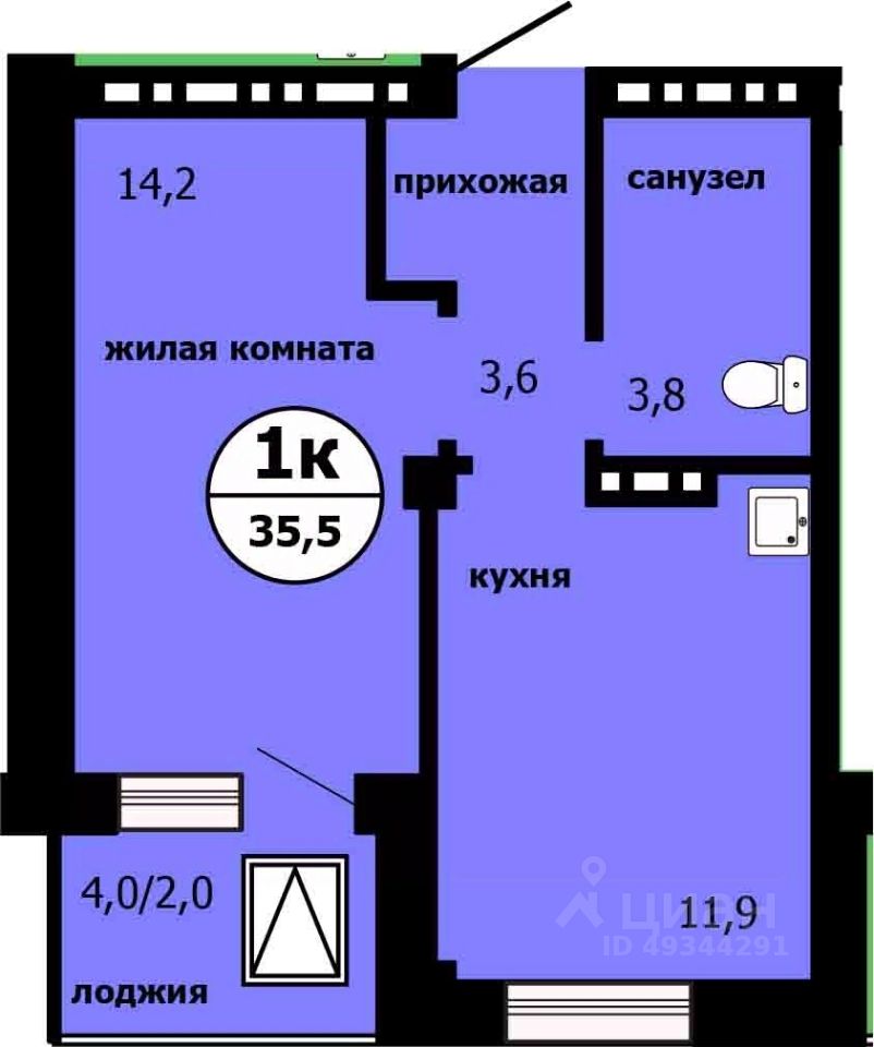1-комн.кв., 35,4 м², 19/19 этаж