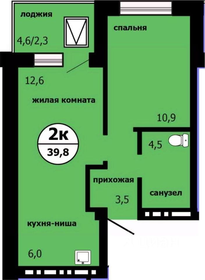 2-комн.кв., 38,9 м², 8/19 этаж