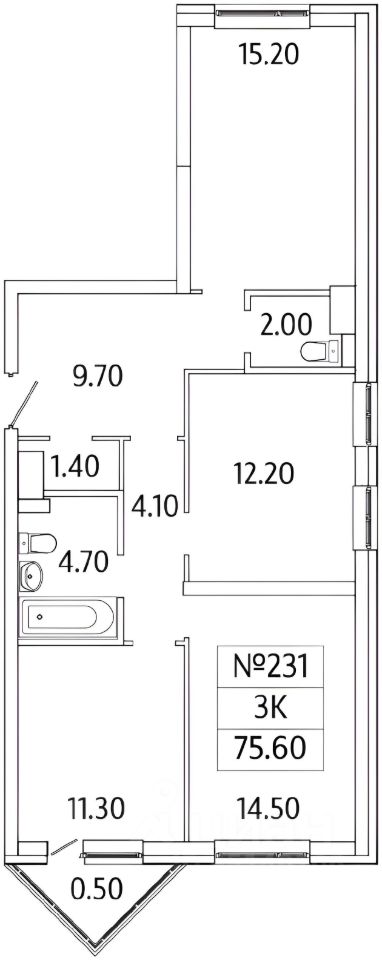 Планировка этой квартиры по данным Циан