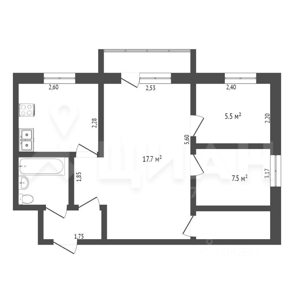 Планировка этой квартиры по данным Циан