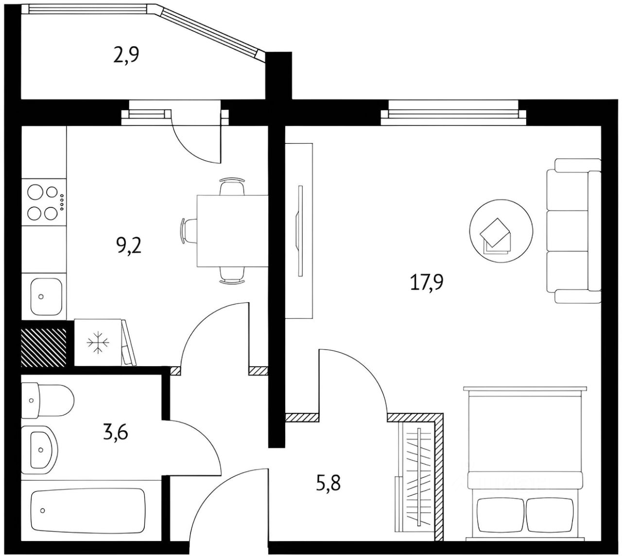 Планировка этой квартиры по данным Циан