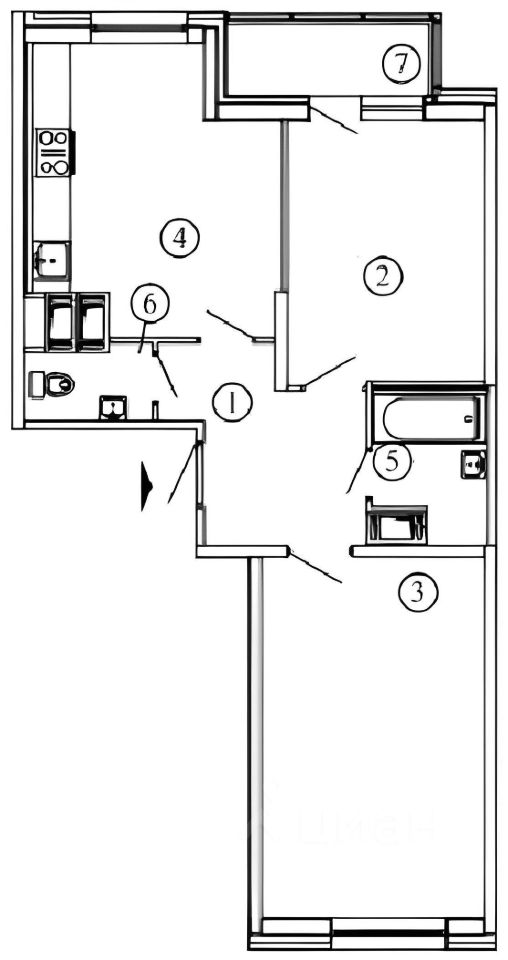 Планировка этой квартиры по данным Циан