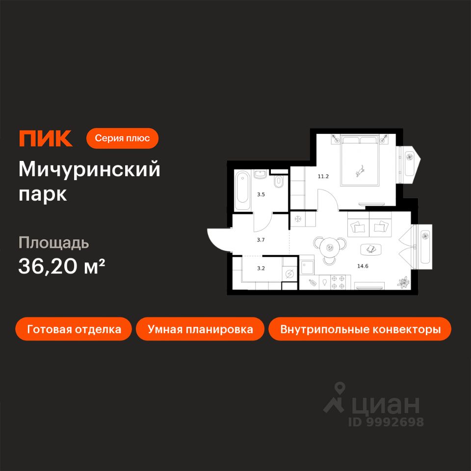 1-комн.кв., 36,2 м², 8/32 этаж