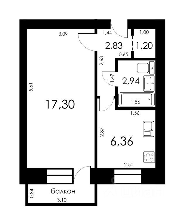 Планировка этой квартиры по данным Циан
