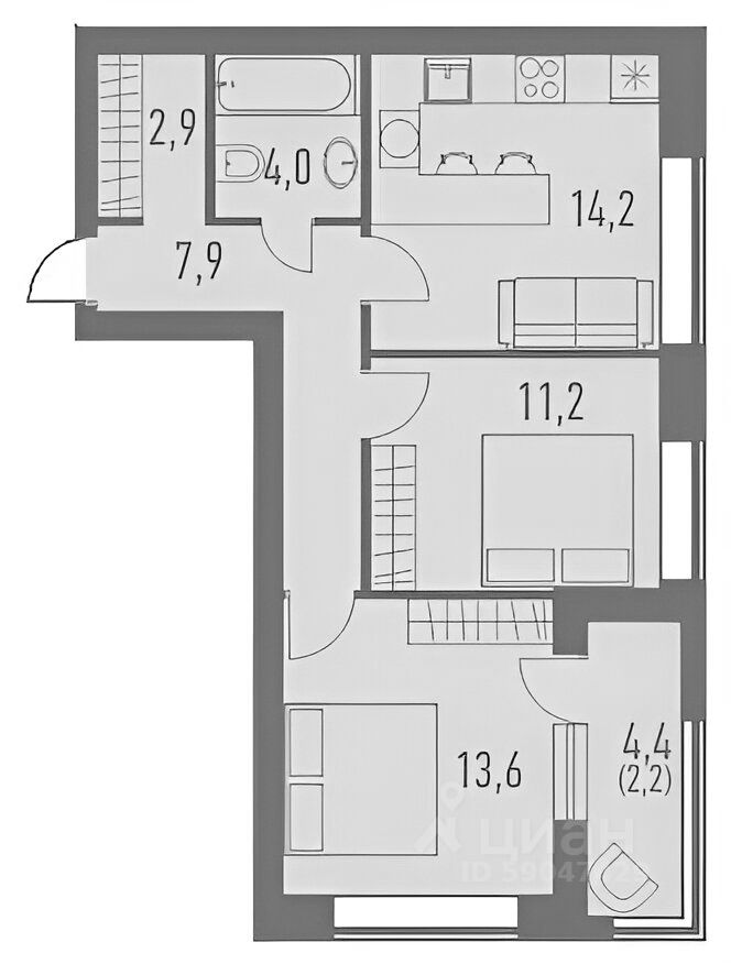 Планировка этой квартиры по данным Циан