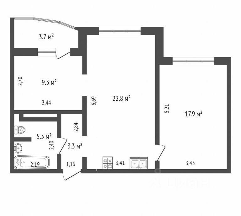 Планировка этой квартиры по данным Циан