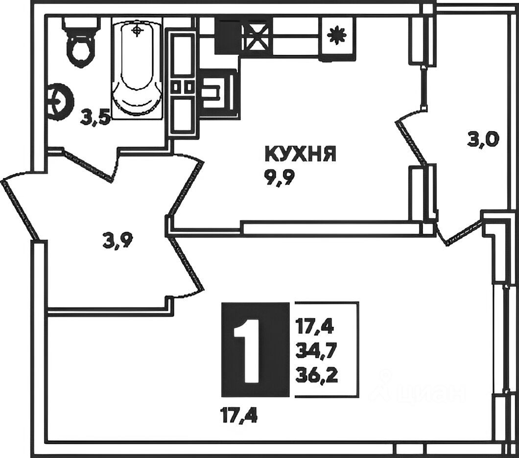 Планировка этой квартиры по данным Циан