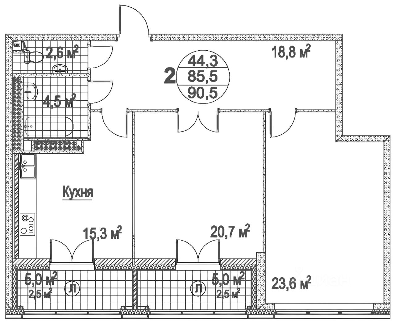 Планировка этой квартиры по данным Циан