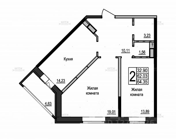 Планировка этой квартиры по данным Циан