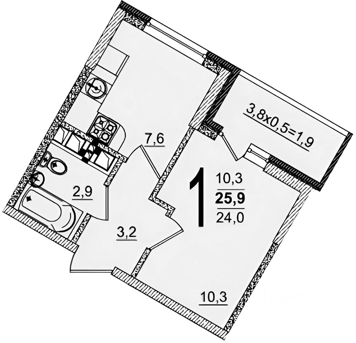 Планировка этой квартиры по данным Циан