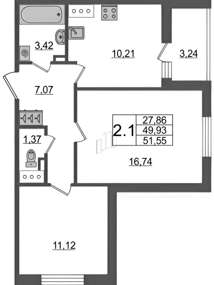 Планировка этой квартиры по данным Циан