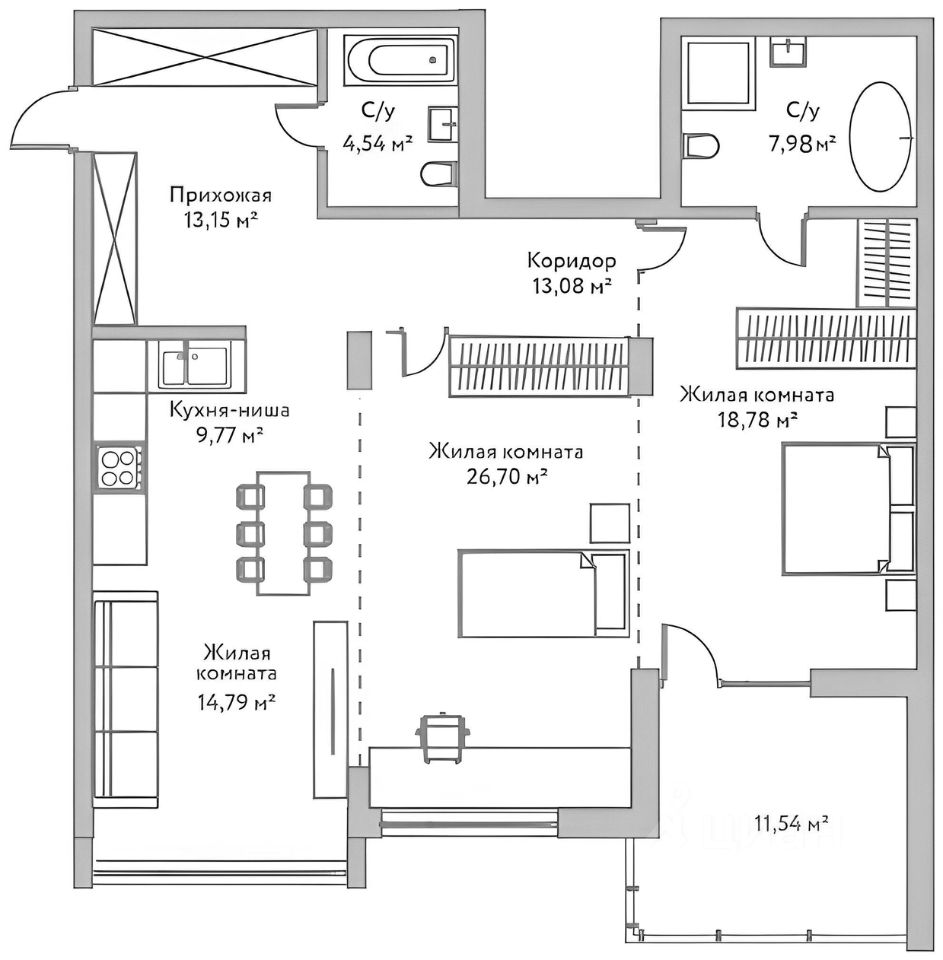 Планировка этой квартиры по данным Циан