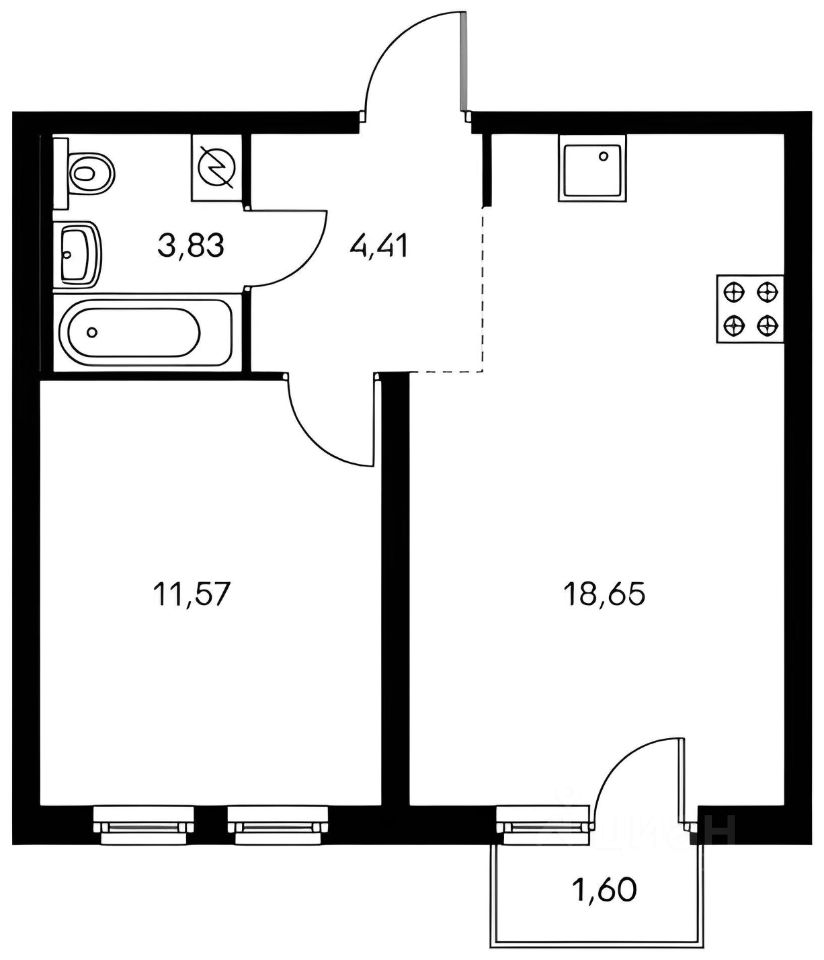 Планировка этой квартиры по данным Циан