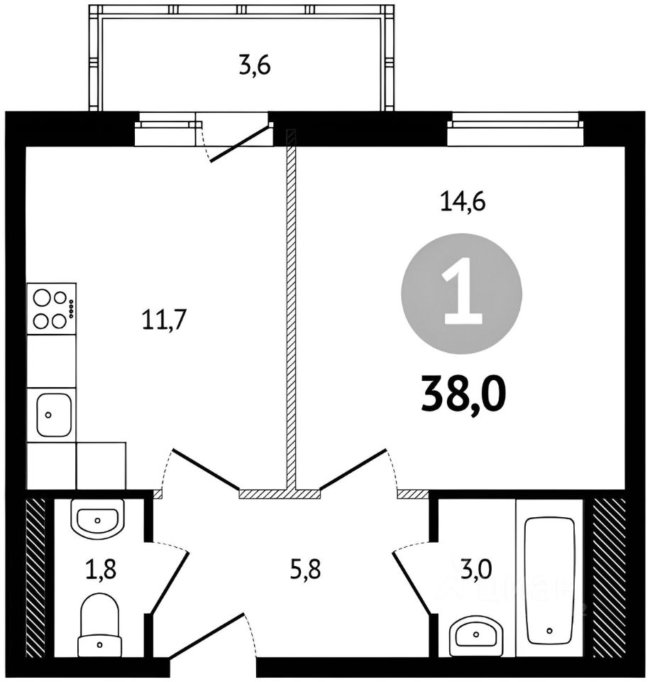 Планировка этой квартиры по данным Циан
