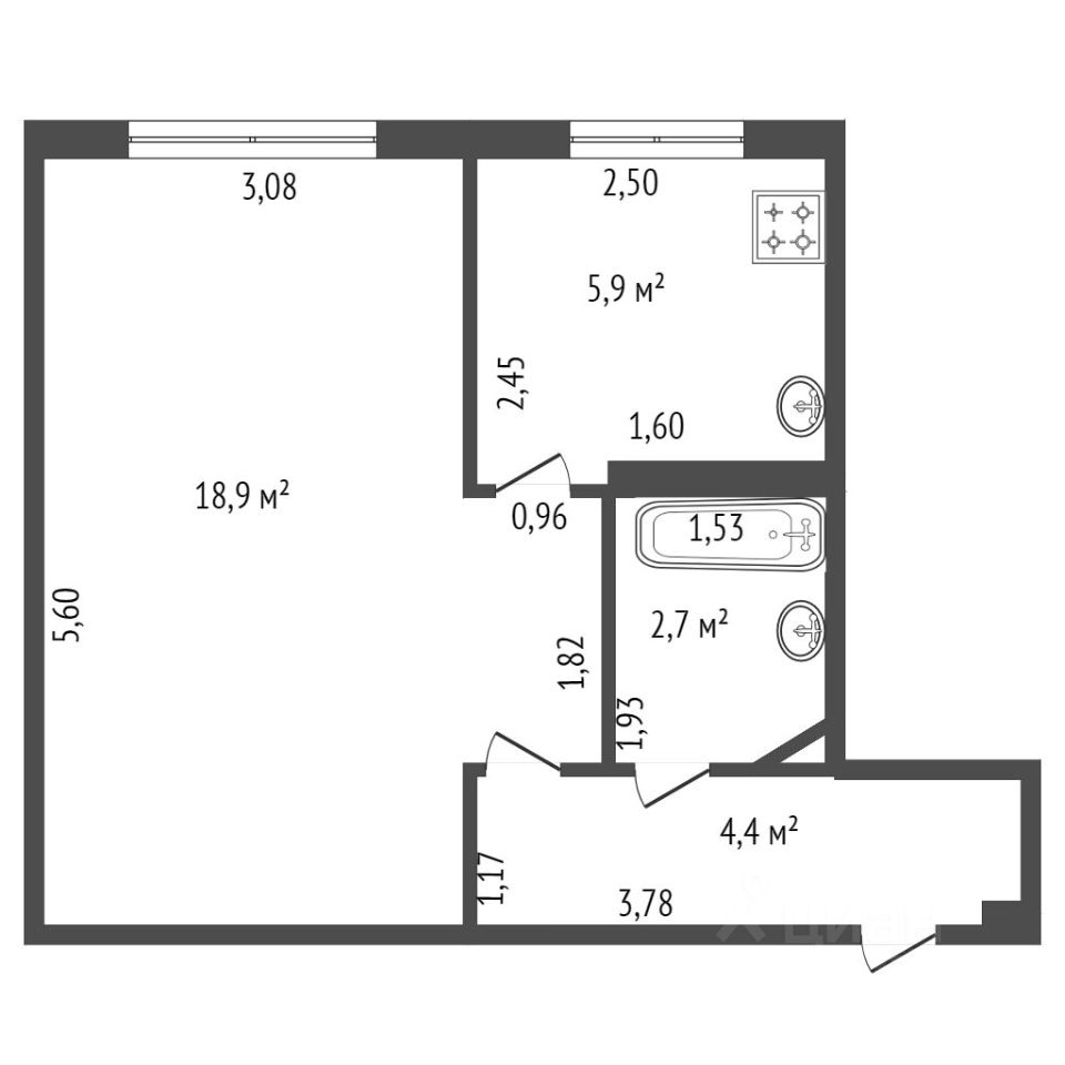 Планировка этой квартиры по данным Циан