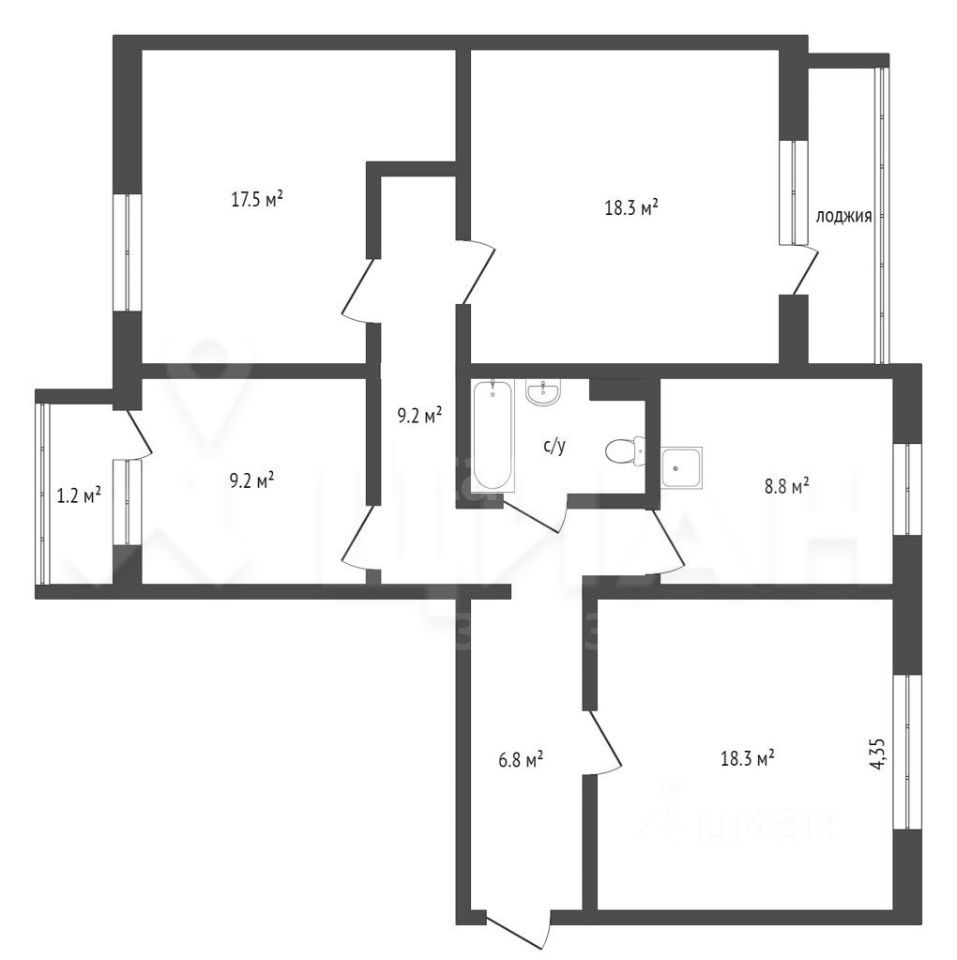 Планировка этой квартиры по данным Циан