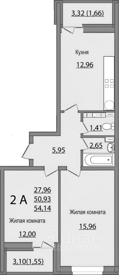 Планировка этой квартиры по данным Циан