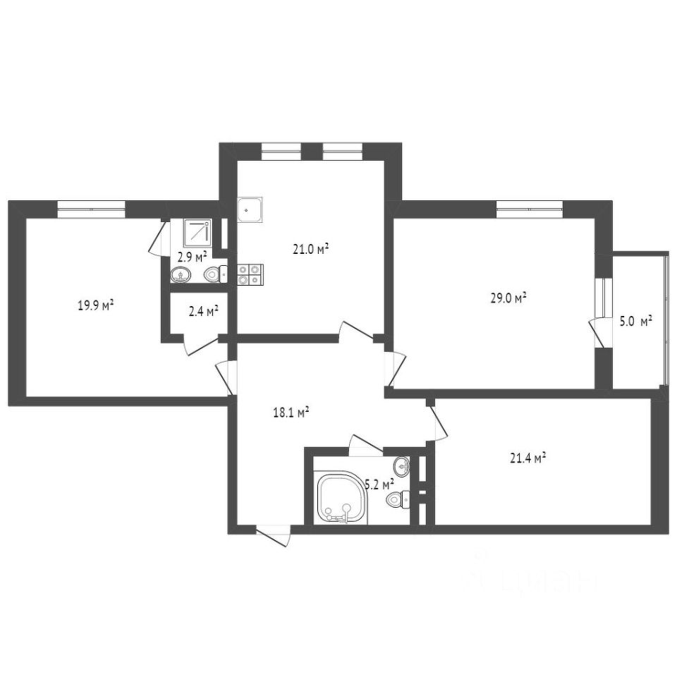 Планировка этой квартиры по данным Циан