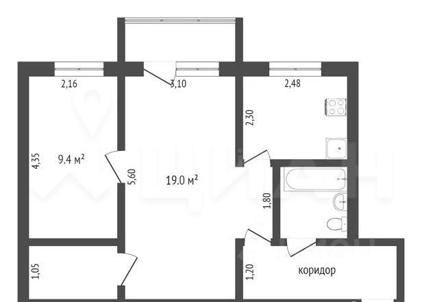 Планировка этой квартиры по данным Циан
