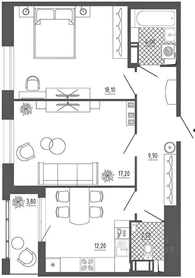 Планировка этой квартиры по данным Циан