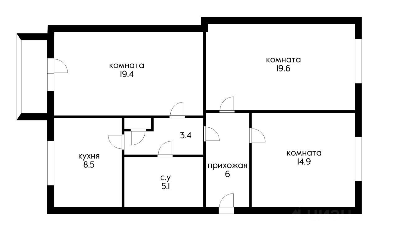 Планировка этой квартиры по данным Циан
