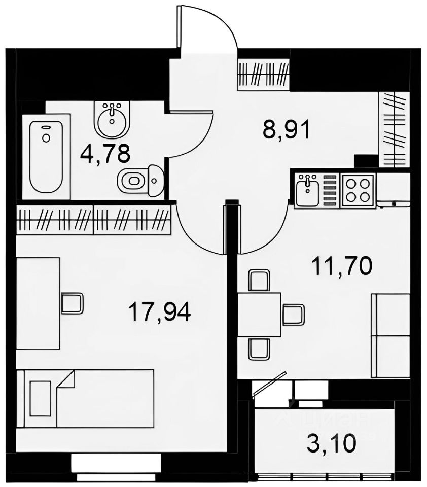 Планировка этой квартиры по данным Циан