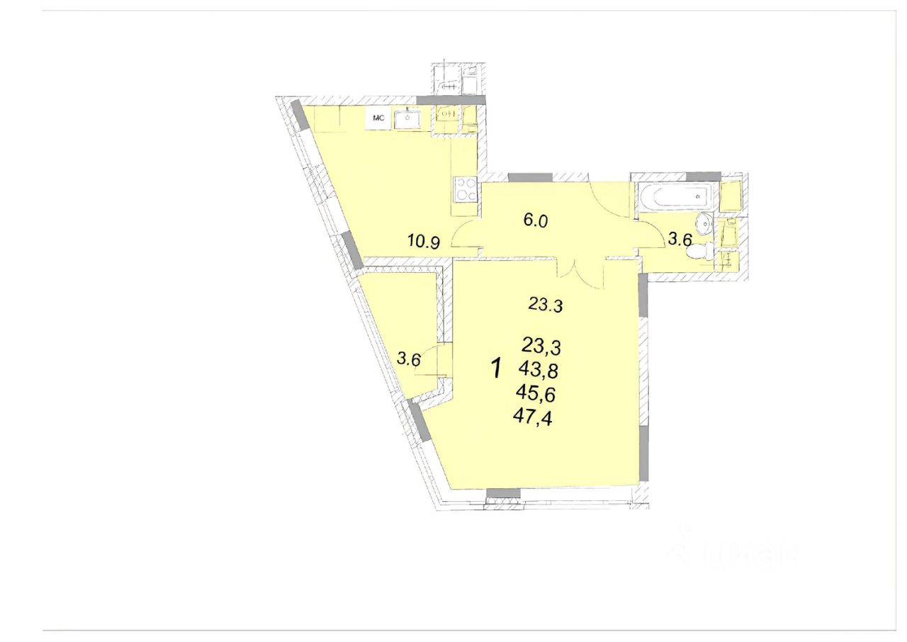 Планировка этой квартиры по данным Циан