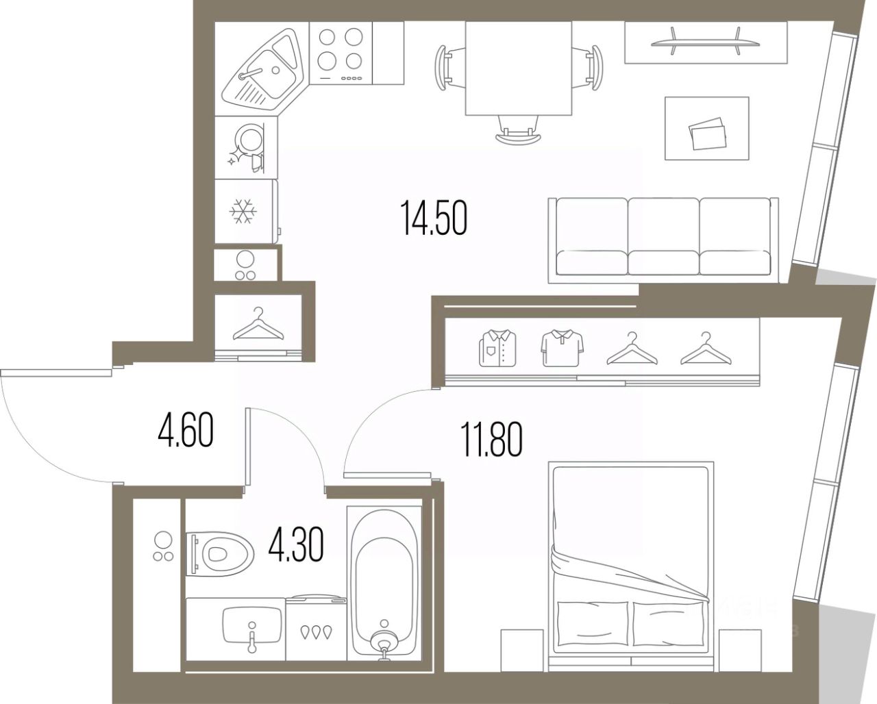 1-комн.кв., 35,2 м², 34/58 этаж