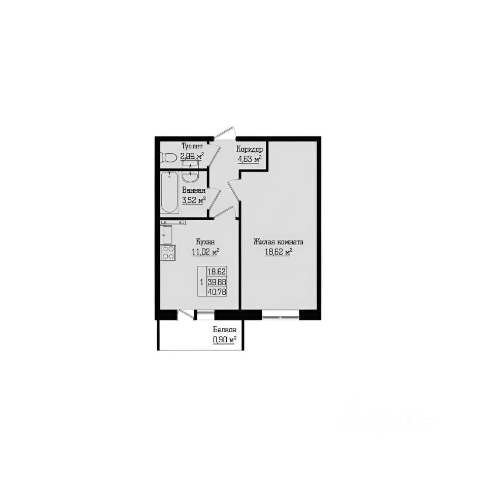 Планировка этой квартиры по данным Циан