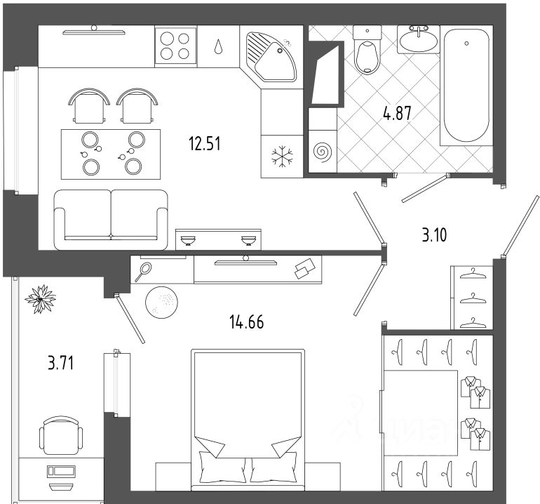 Планировка этой квартиры по данным Циан