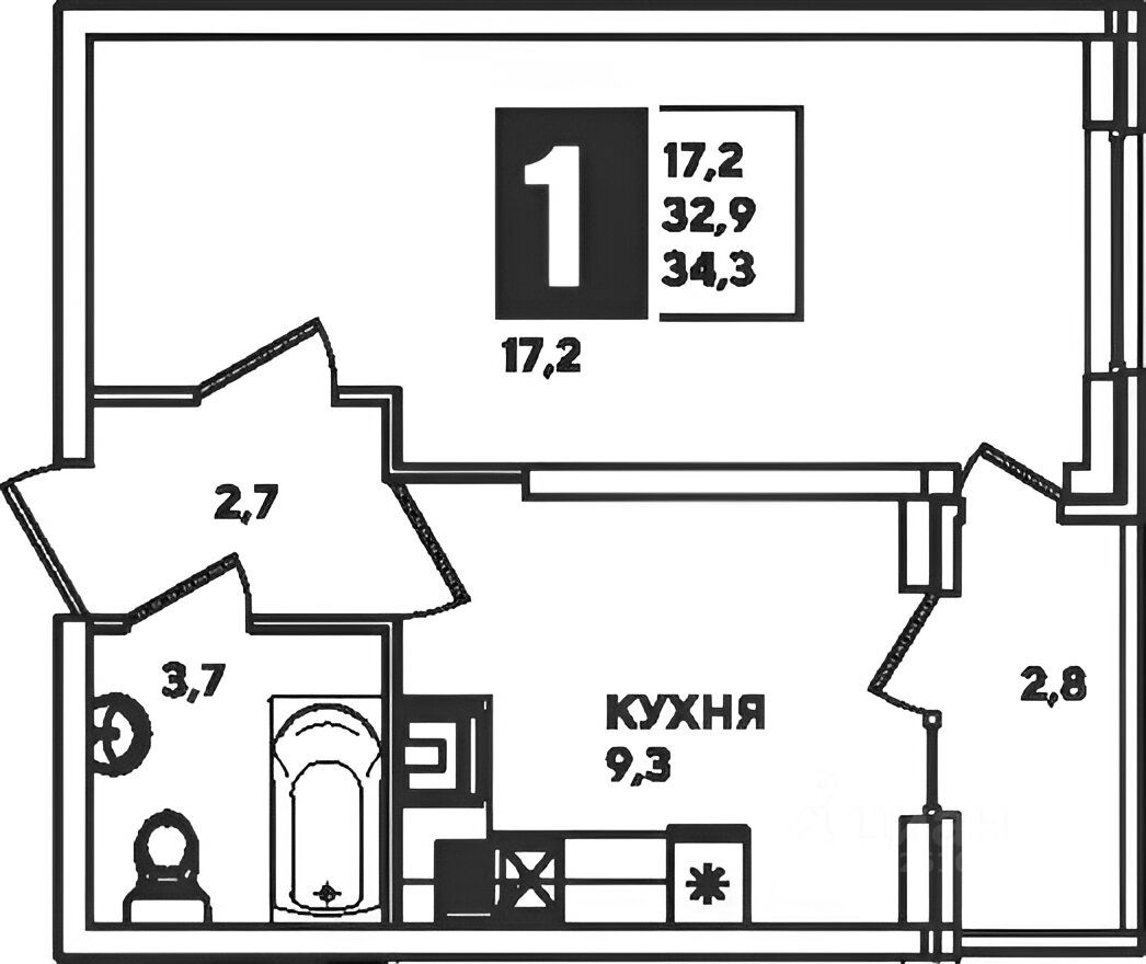 Планировка этой квартиры по данным Циан