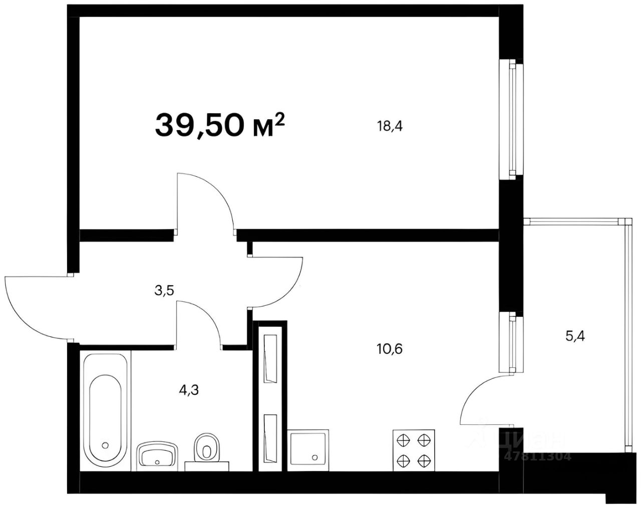 Планировка этой квартиры по данным Циан