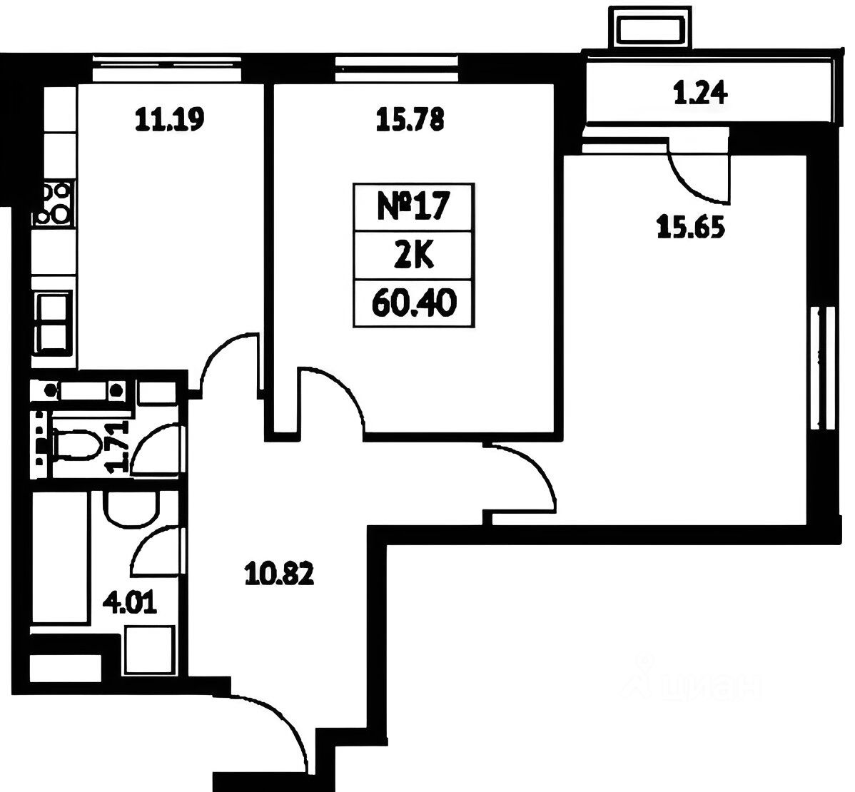 Планировка этой квартиры по данным Циан