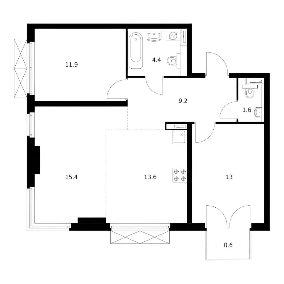 Планировка этой квартиры по данным Циан