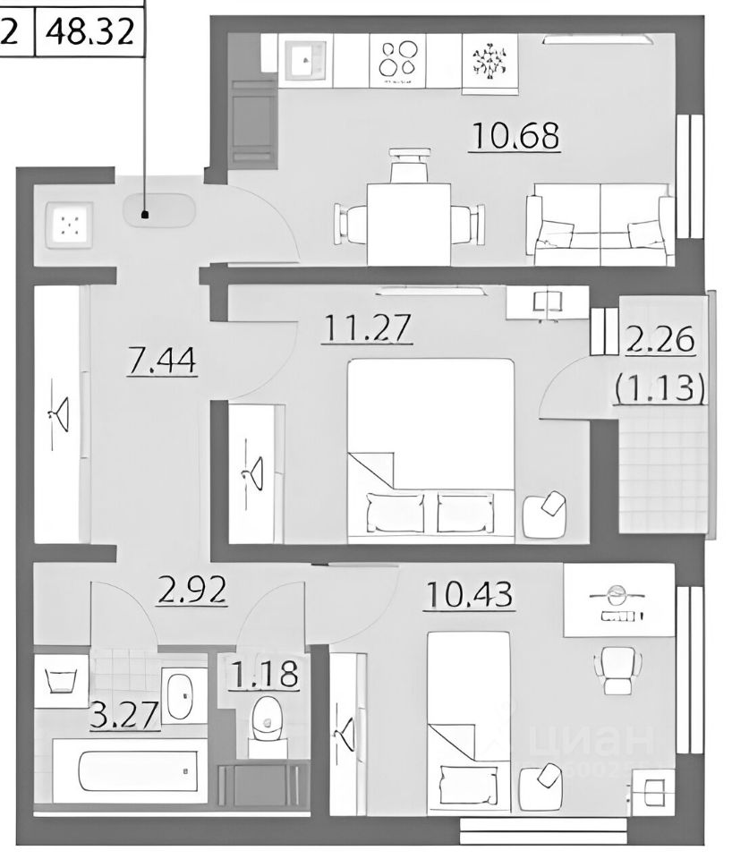 Планировка этой квартиры по данным Циан