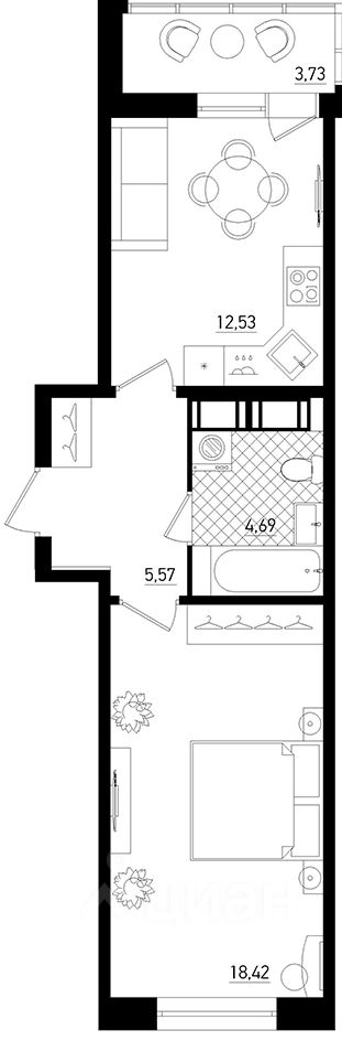 Планировка этой квартиры по данным Циан