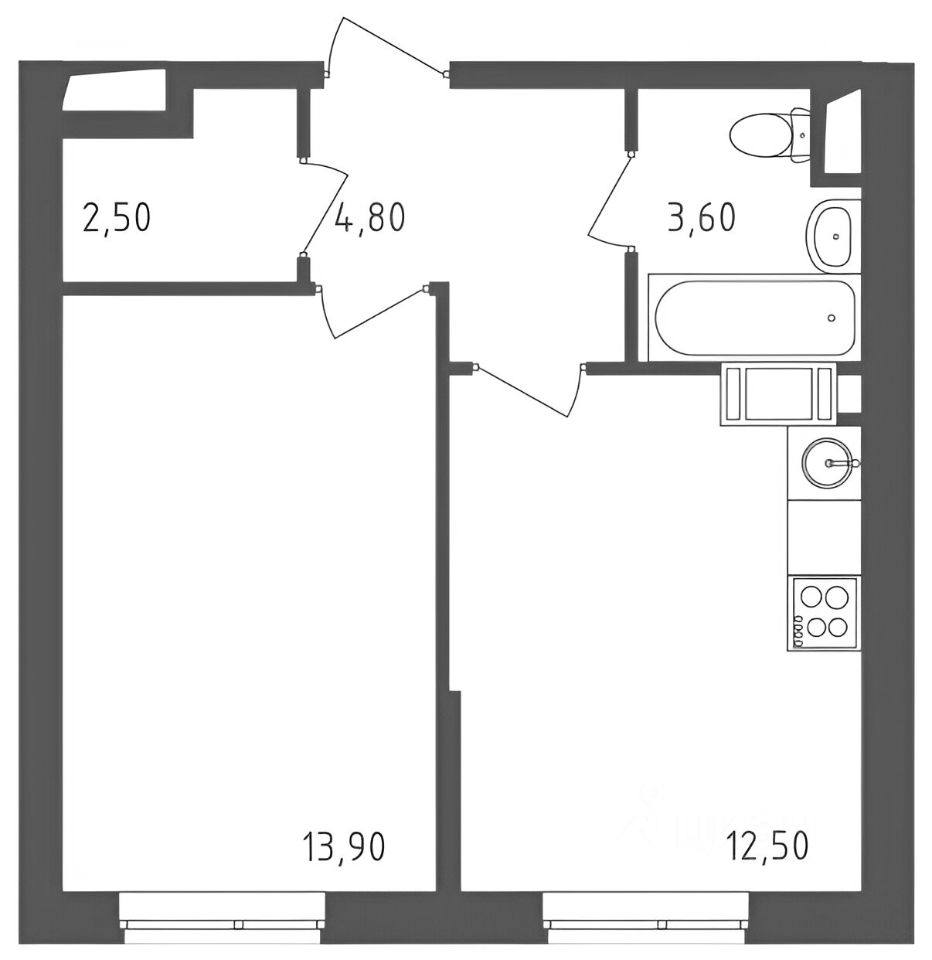 Планировка этой квартиры по данным Циан
