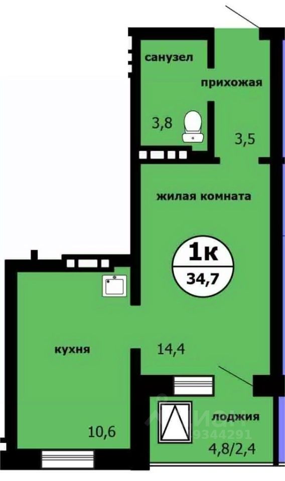 1-комн.кв., 34 м², 8/9 этаж