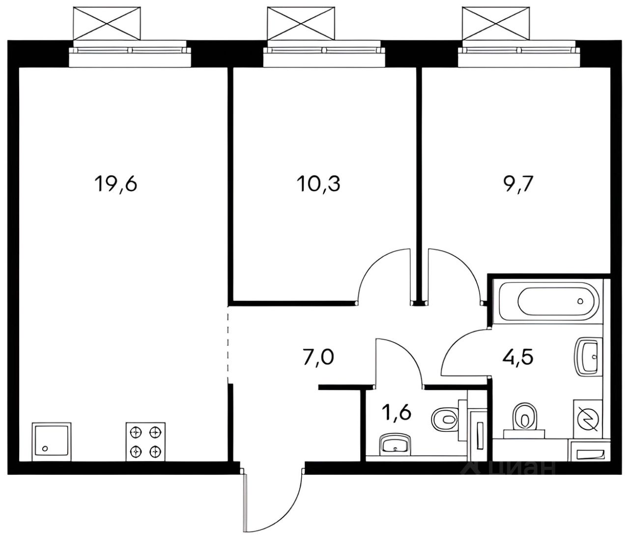Планировка этой квартиры по данным Циан