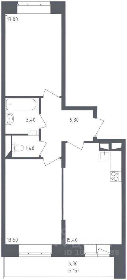 Планировка этой квартиры по данным Циан