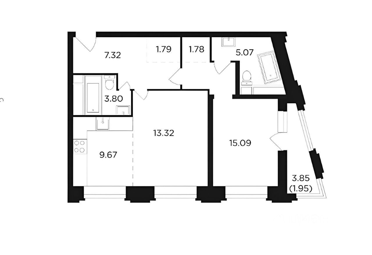 Планировка этой квартиры по данным Циан
