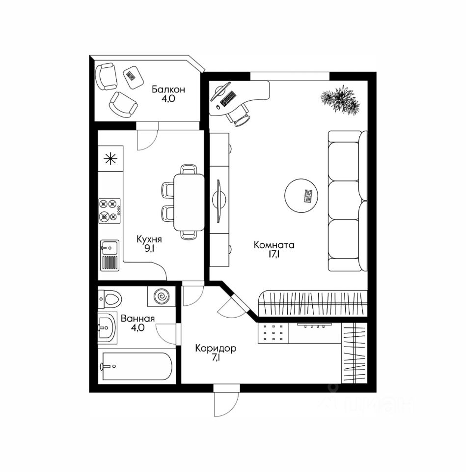 Планировка этой квартиры по данным Циан
