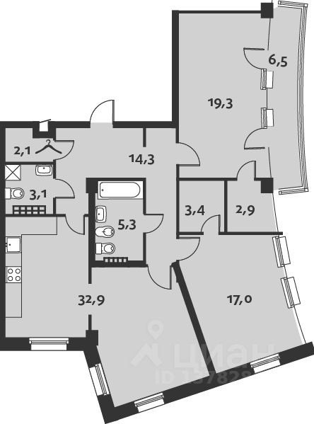Планировка этой квартиры по данным Циан