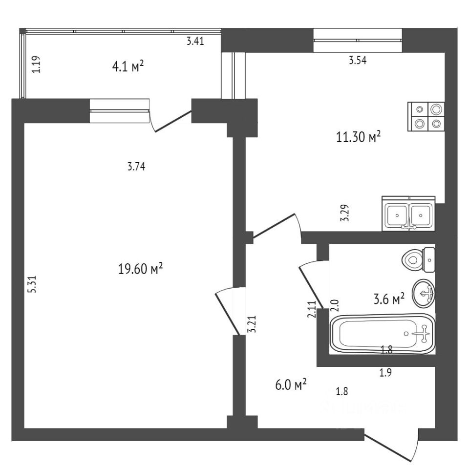 Планировка этой квартиры по данным Циан