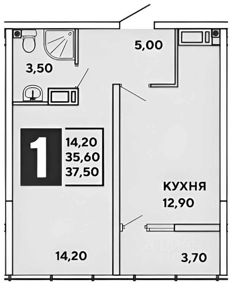 Планировка этой квартиры по данным Циан