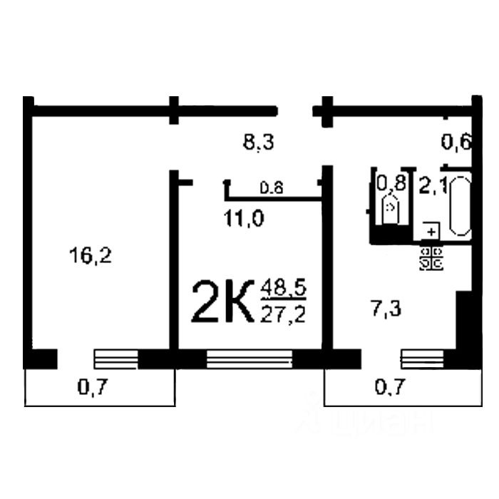 Планировка этой квартиры по данным Циан